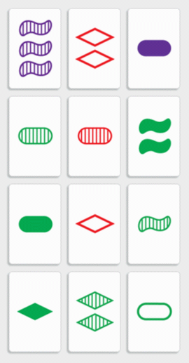 example hand from the "Set" card game