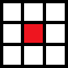 A single red square in a 9x9 grid, surrounded by white cells.