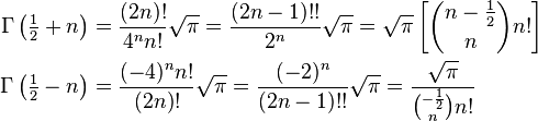 Gamma function for half-integer arguments