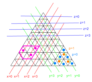 Grid described as x/y/z/(p), showing example solution