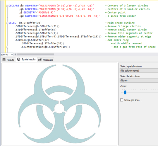 Biohazard symbol in T-SQL using geo-spatial functions