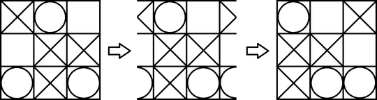 Player 1 (X) wins because of 3 Xs in one broken diagonal