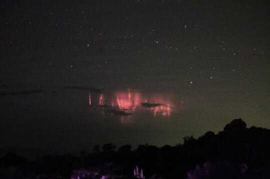 Hurricane Matthew is apparently shooting red bolts up the sky, called sprites