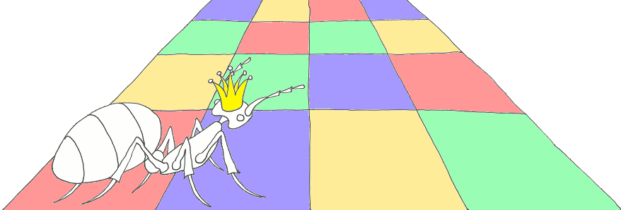 Queen ant on a dance floor with changing coloured tiles