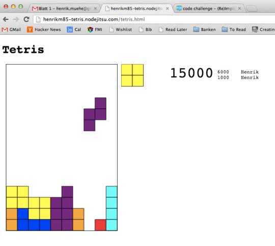 Screenshot: Tetris in action