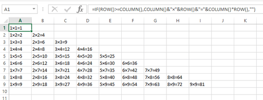 Excel output screenshot