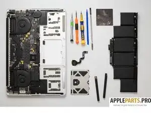 Battery and Trackpad. Disassembling MacBook Pro 15" Retina 2012-2015