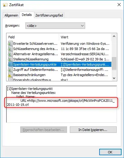 CRL URL in certificate details