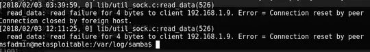 snippet from /var/log/samba showing read failure