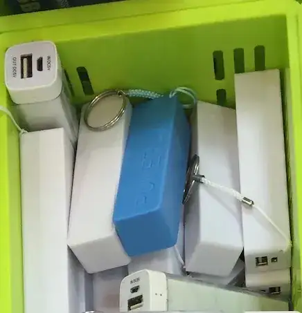 $3 USB chargers in a bin