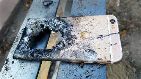 Picture of an Apple smartphone that has been partially destroyed by burning