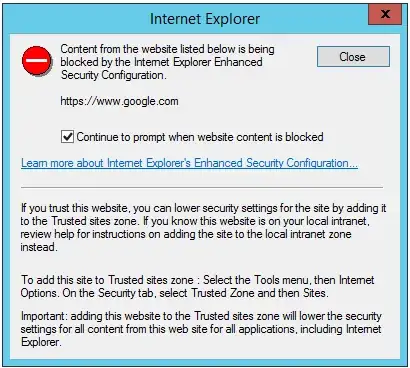 Internet Explorer Blocks Google.com