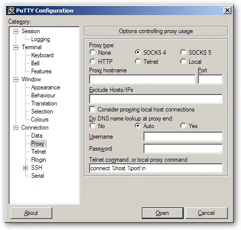 Putty proxy settings