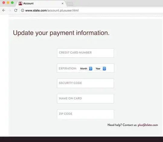 Screenshot of credit card form