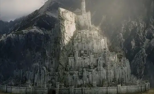 The city of Gondor and the tower of Minas Tirith from The Lord of the Rings.