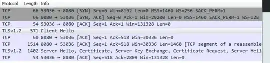 Wireshark packet capture of a mutual-auth TLS handshake from Firefox