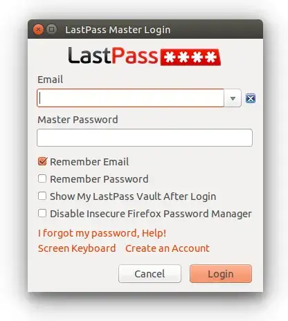 LastPass login screen