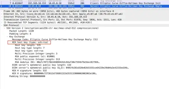 Wireshark Capture highlighting KEX host key type