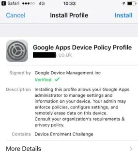 Install Profile on iOS, Google Apps Device Policy Profile