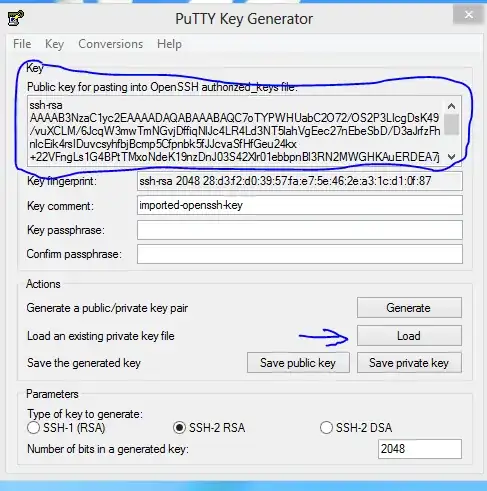 Snapshot showing portions of Puttygen to focus