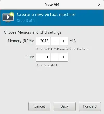 virt-manager new VM memory