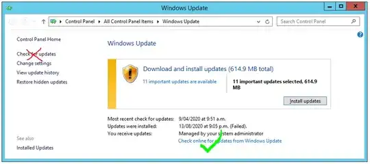 Windows Update screenshot showing which link to use to check for updates