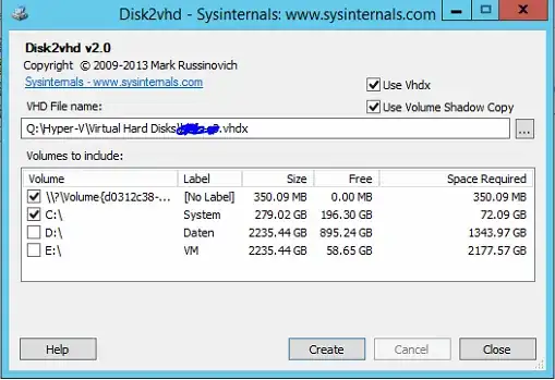 Disk2VHD Screenshot