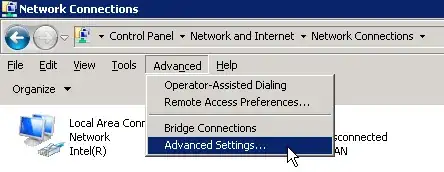 Network Connections → Advanced → Advanced Settings...