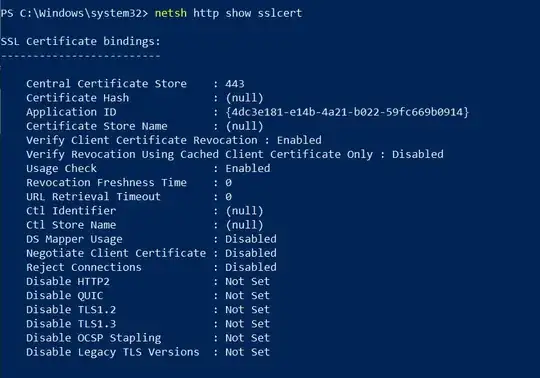 Central Cert Store netsh output