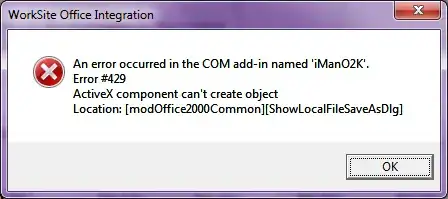 Error #429 ActiveX component can't create object