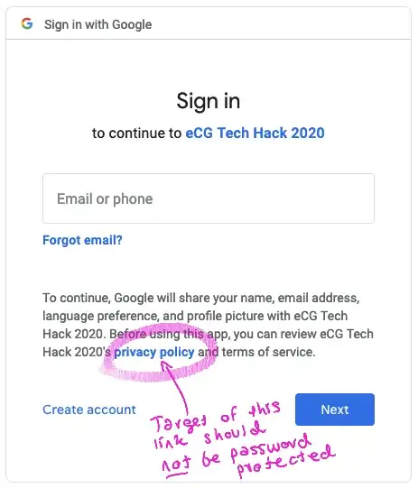 Google login form