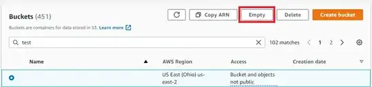 Image of AWS Dashboard - S3 Empty Button Highlighted