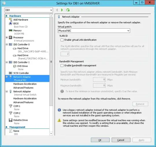 Physical NIC configuration on the DB VM