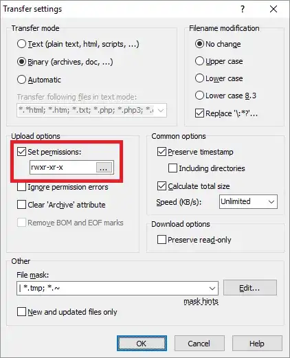 WinSCP transfer settings