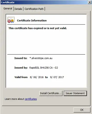 Incorrect SSL certificate