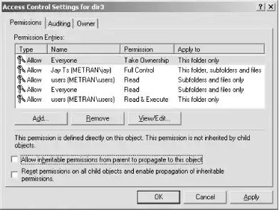 screenshot of the advanced access control settings