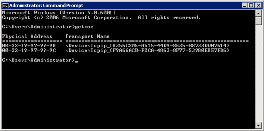 getmac mac address of network adapter