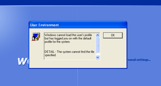 XP Error Message Screenshot