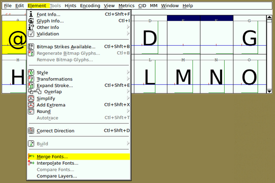 Element->Merge Fonts