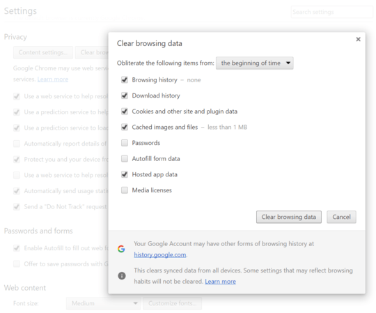 Clearing Browsing History in Chrome