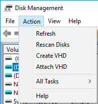 Screenshot of Disk Management menu