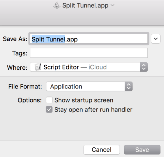 Split Tunnel app save settings