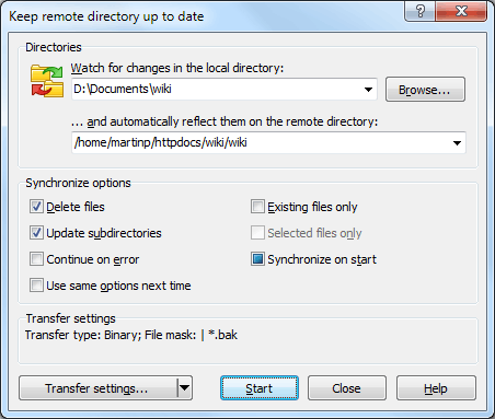 Keep Remote Directory up to Date Dialog