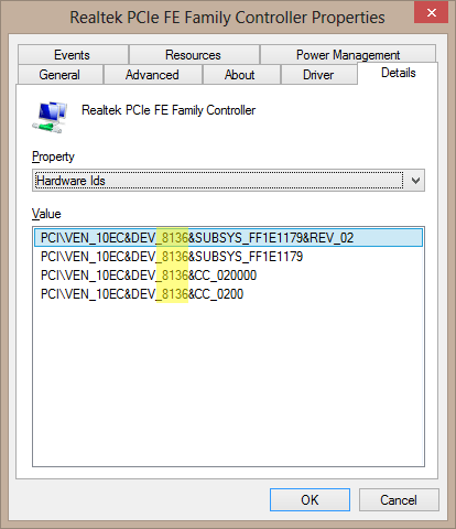 device manager details hardware ids