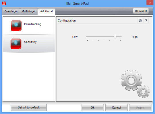 Screenshot of PalmTracking setting in Elantech touchpad drivers in Windows 8