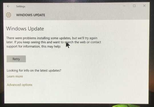 Windows Update - problems installing some updates, we'll try again later