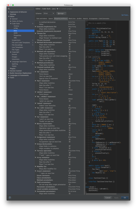 Most of the formatting preferences in Android Studio