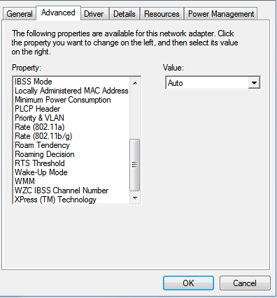 Internal frame of the Device Manager window's Advanced tab showing the last 14 items in the Property list.