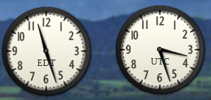Two Windows 7 desktop clock gadgets