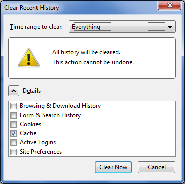 Clear recent history window